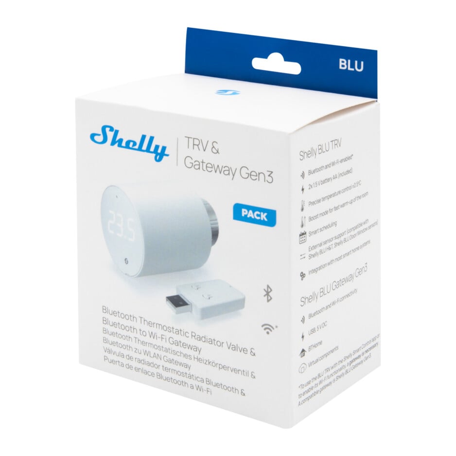Shelly · Plug & Play · "Starter Kit Heizen Easy" · 1x BLU TRV · 1x BLU DoorWindow · 1x BLU Gateway - SMARTBLU
