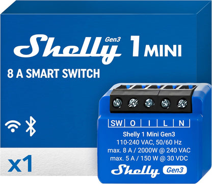 Shelly · Da incasso · “Plus 1 Mini” · Relè · max 8A · 1 canale · WLAN · BT