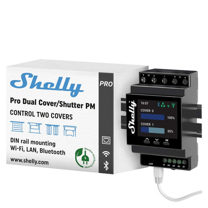 Shelly DIN letev "Pro Dual Cover &amp; Shutter PM" rele maks. 32A 1 faza 2 x dvosmerna merilna funkcija krmiljenja motorja WLAN LAN BT